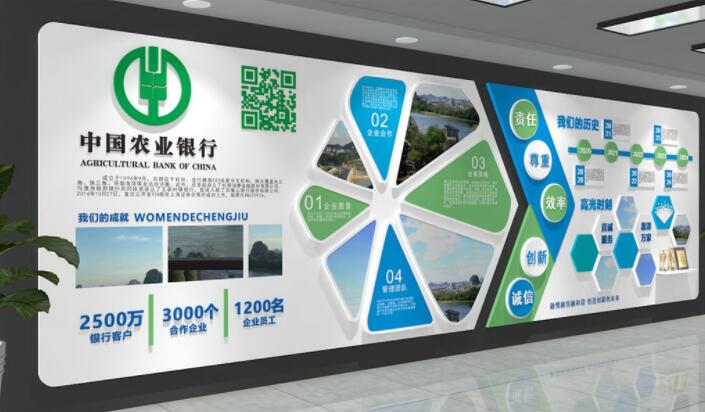 銀行企業(yè)文化墻效果圖(圖2) 藍(lán)綠創(chuàng)意中國農(nóng)業(yè)銀行合規(guī)公司企業(yè)文化墻